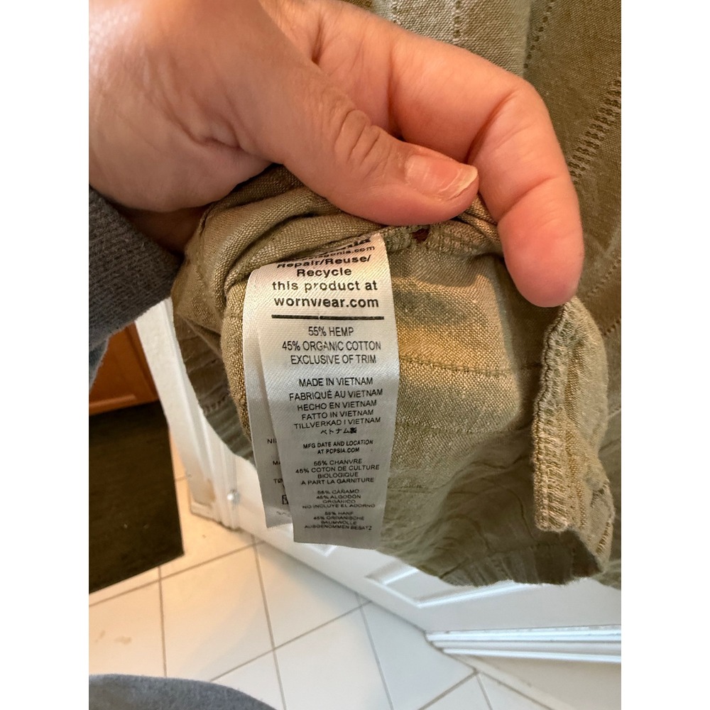Patagonia Back Step Shirt XL Hemp Organic Cotton Green Textured Stripe Mens - Picture 7 of 7